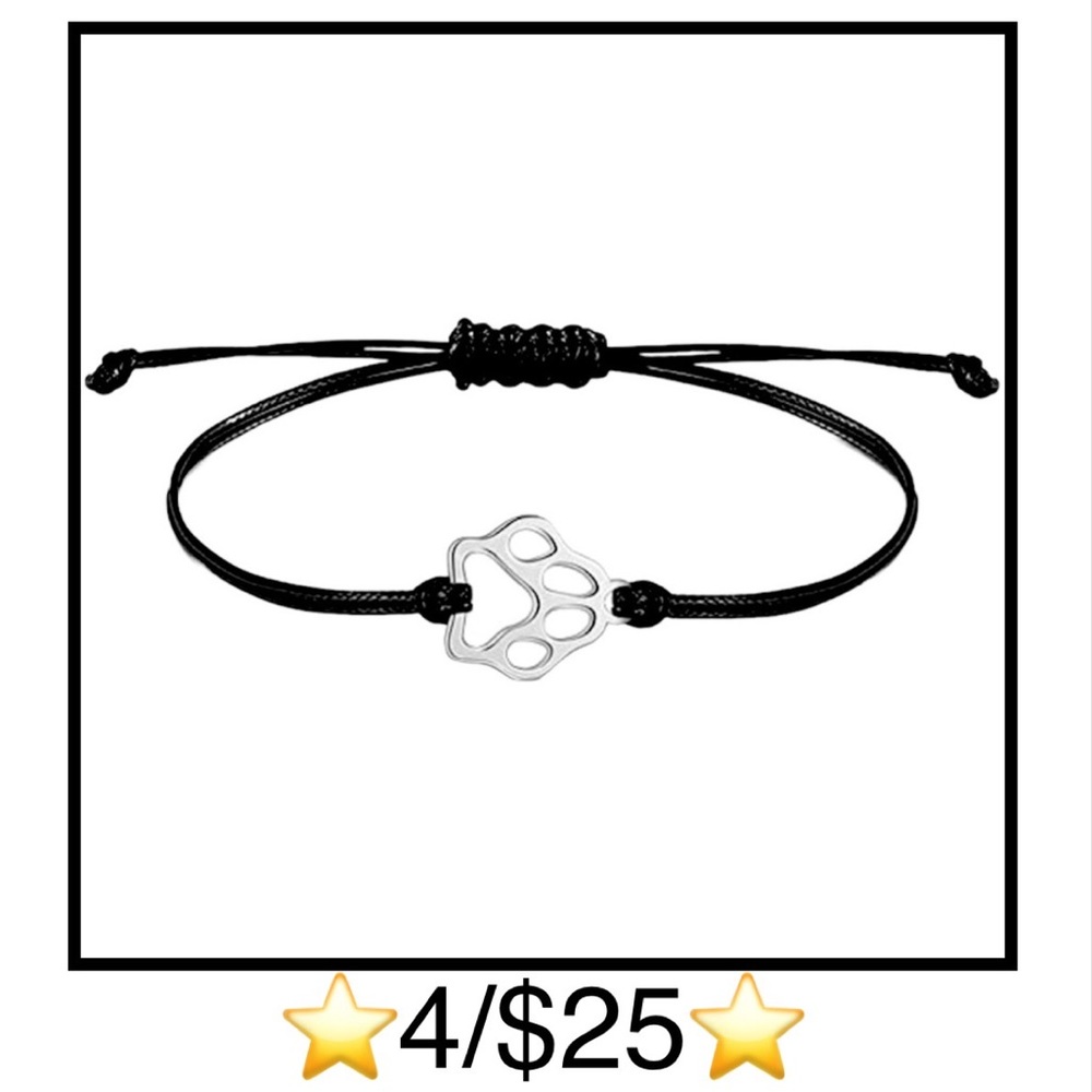 Stainless Steel Paw Print Adjustable Rope Bracelet